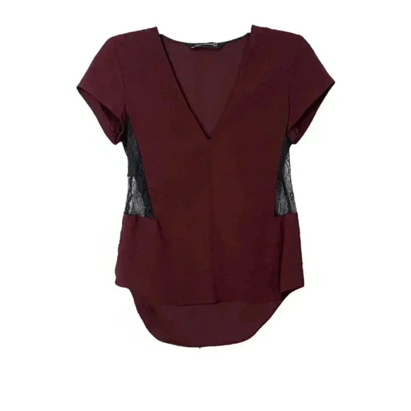 Zara Tops - Zara Red Lace Insert V Neck Top